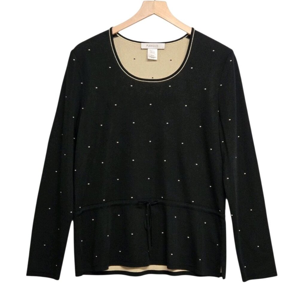 Plein Air Womens Medium Black Drawstring Waist Sweater Pullover Classic Casual